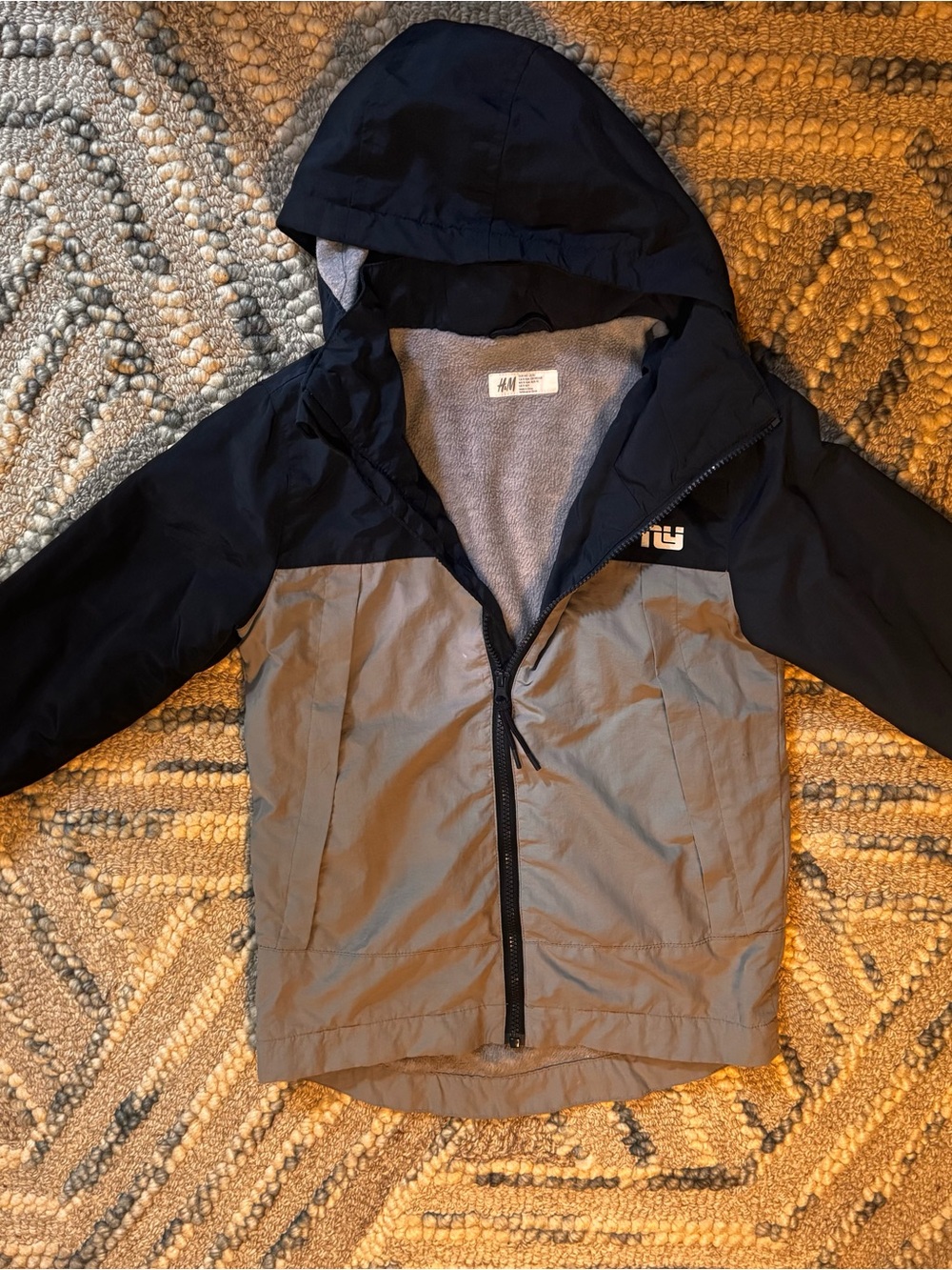 H&M Kids Two-Tone Hooded Jacket in Dark Blue and Gray